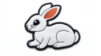 Obraz premium Adorable White Rabbit Embroidered Patch Design