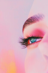 Vibrant Eye Makeup Illustration Showcasing Artistic Expression in Beauty and Fashion with Colorful Eyelashes and Eyebrow in a Creative Lifestyle Portrait