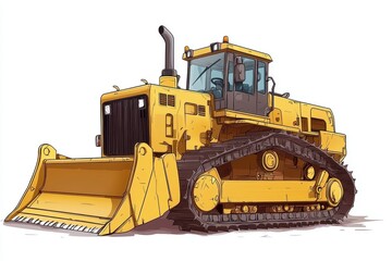 Yellow Bulldozer isolated on white background. Bulldozer icon. Construction Vehicle. Yellow Construction Bulldozer. Heavy yellow bulldozer on a white. Bulldozer tractor isolated on white