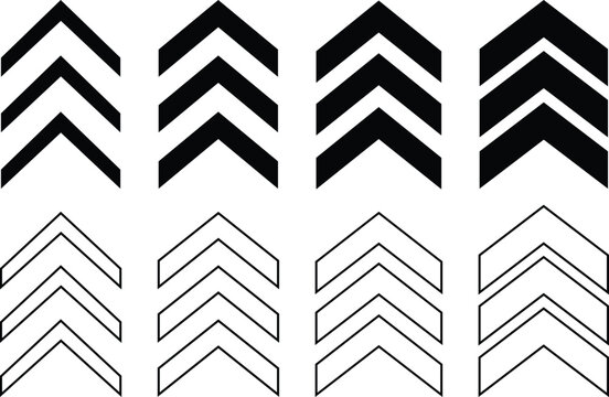 Arrow chevron doodle icon in flat, line set graphic design Vector for apps or web Triple chevrons pointing right thickness road caution, military, navigation signs isolated on transparent background