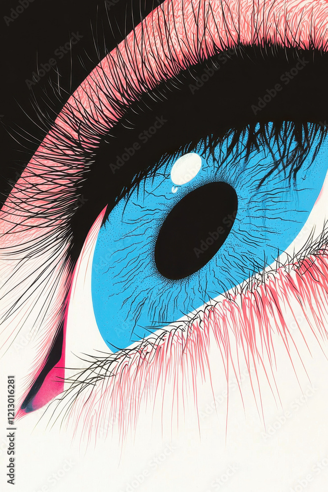 Poster intricate visual exploration of a vivid blue eye macro artfully capturing iris detail and texture
