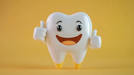 Fototapeta premium Happy cartoon tooth giving thumbs up encouraging good dental health