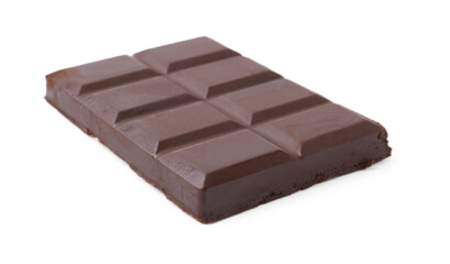 Piece of delicious dark chocolate bar isolated on white
