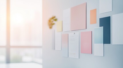 Fototapeta premium concept wall in planning studio featuring colorful project drafts and vibrant mood boards