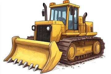 Yellow Bulldozer isolated on white background. Bulldozer icon. Construction Vehicle. Yellow Construction Bulldozer. Heavy yellow bulldozer on a white. Bulldozer tractor isolated on white