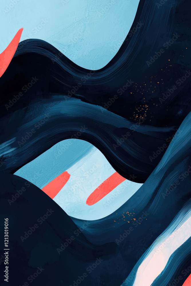 Poster dynamic abstract artwork with fluid blue waves and contrasting textures in a modern expressive desig
