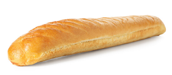 One freshly baked baguette isolated on white