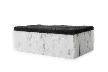 One grey sponge isolated on white. Cleaning supply