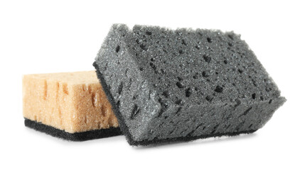 Two soft sponges isolated on white. Cleaning supply