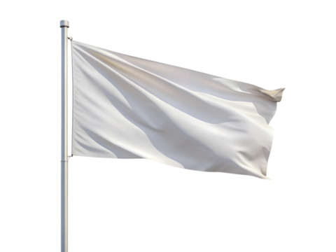 white flag waving isolated on white background. Transparent PNG