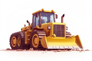 Yellow Bulldozer isolated on white background. Bulldozer icon. Construction Vehicle. Yellow Construction Bulldozer. Heavy yellow bulldozer on a white. Bulldozer tractor isolated on white