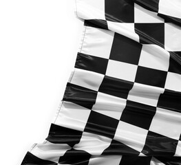 Checkered finish flag isolated on white, top view