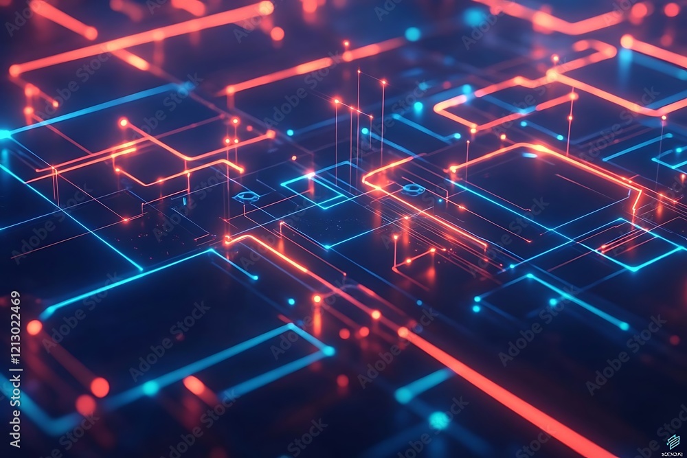 Poster abstract digital network with glowing lines and nodes.