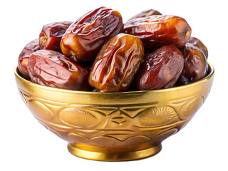 dried dates in a bowl isolated on white background. Transparent PNG