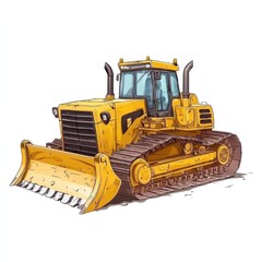Obraz premium Yellow Bulldozer isolated on white background. Bulldozer icon. Construction Vehicle. Yellow Construction Bulldozer. Heavy yellow bulldozer on a white. Bulldozer tractor isolated on white