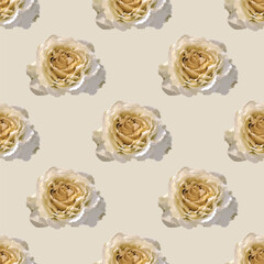 Seamless vector artistic white roses pattern
