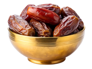 dried dates in a bowl isolated on white background. Transparent PNG
