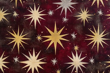 Gold stars burgundy velvet festive background texture