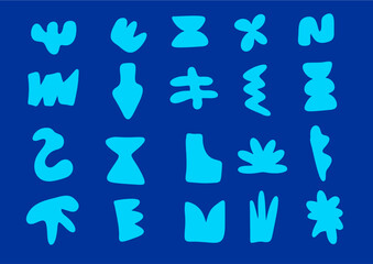 Set of minimalistic bizarre abstract geometric unusual shapes and forms in matisse art style, doodle object vector
