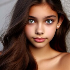 Fototapeta premium AI-Generated Sophisticated Portrait of a Young Woman: Exuding Confidence in a Cozy Sweater and Elegant Outerwear, Set Against a Minimalist Background to Highlight Personal Style and Modern Aesthetic