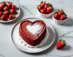 Heart-Shaped Red Velvet Cake with Strawberries: A Romantic Dessert