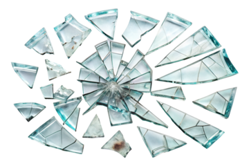 set of broken glass isolated on white background. Transparent PNG