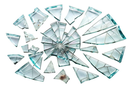 set of broken glass isolated on white background. Transparent PNG
