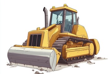 Fototapeta premium Yellow Bulldozer isolated on white background. Bulldozer icon. Construction Vehicle. Yellow Construction Bulldozer. Heavy yellow bulldozer on a white. Bulldozer tractor isolated on white