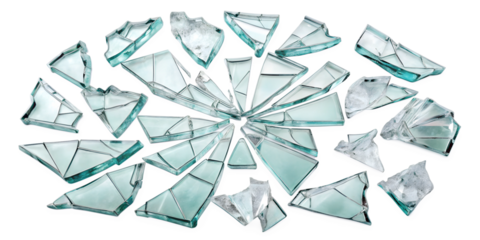 blue broken glass isolated on white background. Transparent PNG