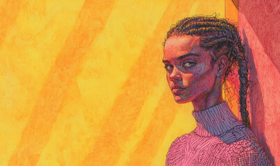 Captivating Digital Portrait Rendering Vibrant Hues and Textures for Modern Artistic Expression in Vivid Color Palette
