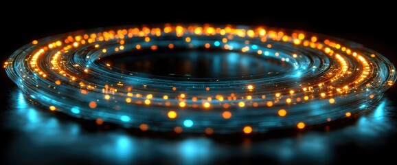 Abstract Circular Light Trails: Dynamic Blue and Orange Glowing Lines Spin in a Vortex, Creating a Mesmerizing Visual Effect with a Futuristic Theme.  Energy, Technology,