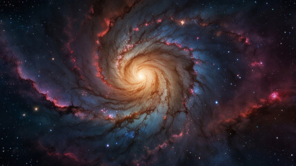 A swirling galaxy with vibrant stars and nebulae.