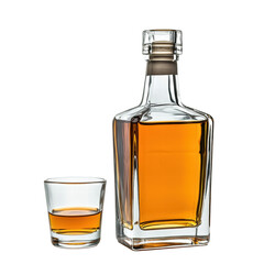 Isolated Bottle of Whiskey with Shot Glass