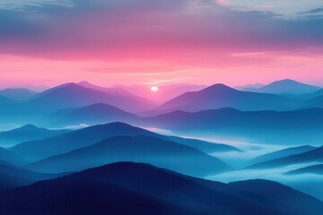 Fototapeta premium ethereal mountain landscape at dawn with layered clouds creating a dreamy atmosphere soft pastel colors painting the sky in gentle gradients