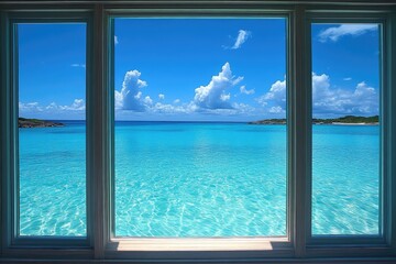 Tranquil Ocean View from Window Overlooking Clear Blue Waters