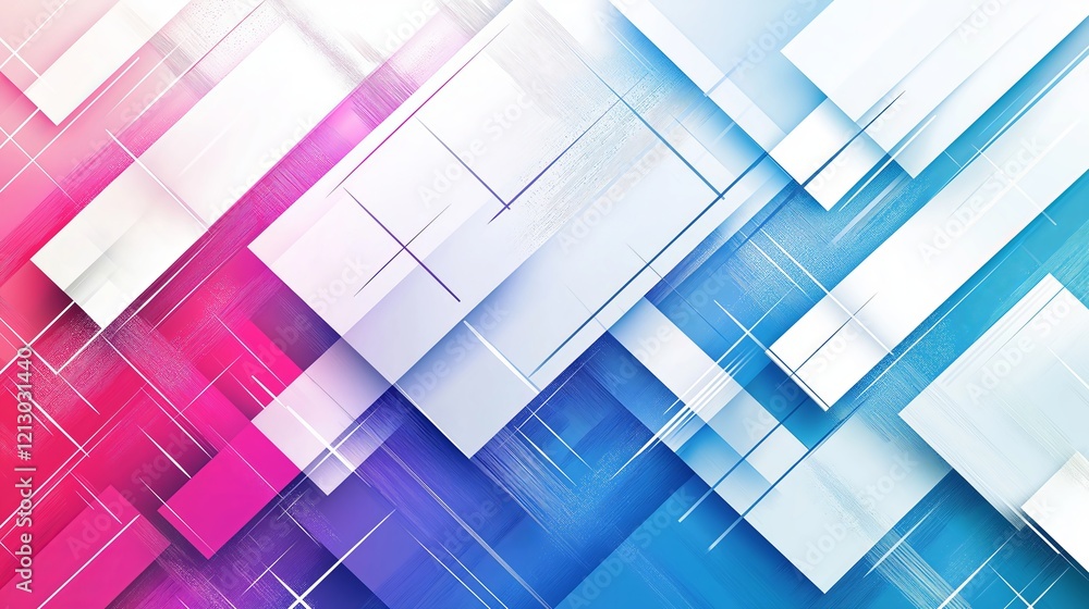 Poster abstract geometric background with blue and pink hues, combining modern digital design, structured l