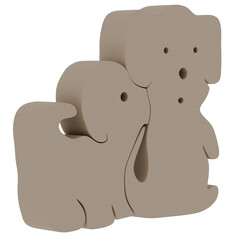 3d render wooden dog family with transparent background
