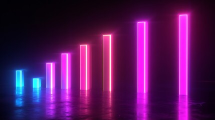 Futuristic digital bar graph in neon tones illustrating economic progress