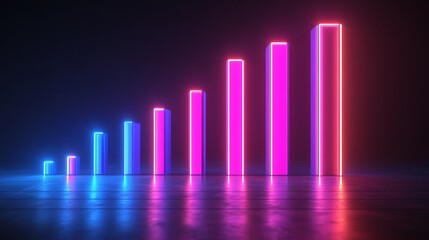 Futuristic digital bar graph in neon tones illustrating economic progress