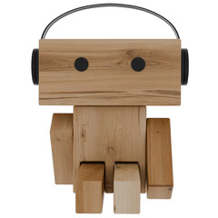 3d render wooden robot with transparent background