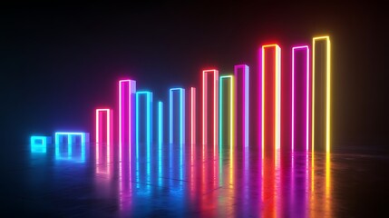 Bright neon digital bar graph showing financial trends