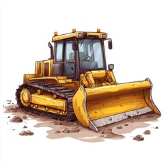 Yellow Bulldozer isolated on white background. Bulldozer icon. Construction Vehicle. Yellow Construction Bulldozer. Heavy yellow bulldozer on a white. Bulldozer tractor isolated on white