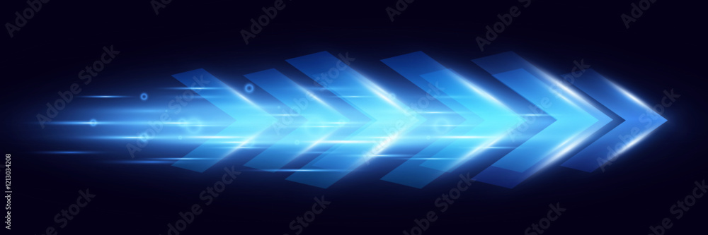 Aufkleber light and speed dynamic glowing arrow on dark background, futuristic design with vibrant colors and 
