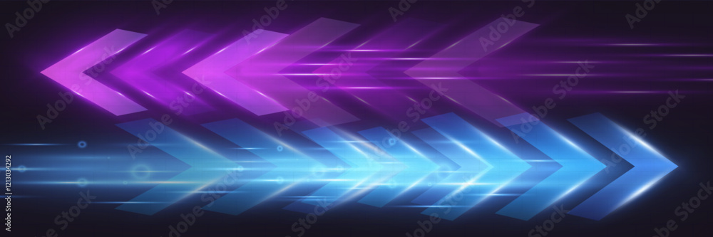 Aufkleber Light and speed dynamic glowing arrow on dark background, futuristic design with vibrant colors and motion effects, suitable for technology, progress, or direction concepts.
