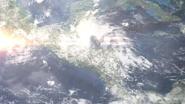 Zooming in on El Progreso, Honduras frome space - Perfect for Travel Intros and Backgrounds. Realistic 3D Animation.
