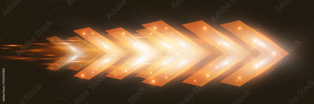 Aufkleber light and speed dynamic glowing arrow on dark background, futuristic design with vibrant colors and 