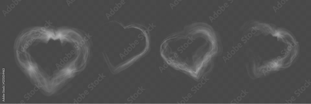 Poster transparent smoke hearts on dark background, ethereal design with soft flowing shapes, perfect for r