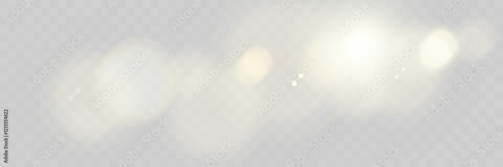 Poster Abstract transparent light overlay with glowing bokeh, lens flares, and sparkling blurred circles on a checkered background.