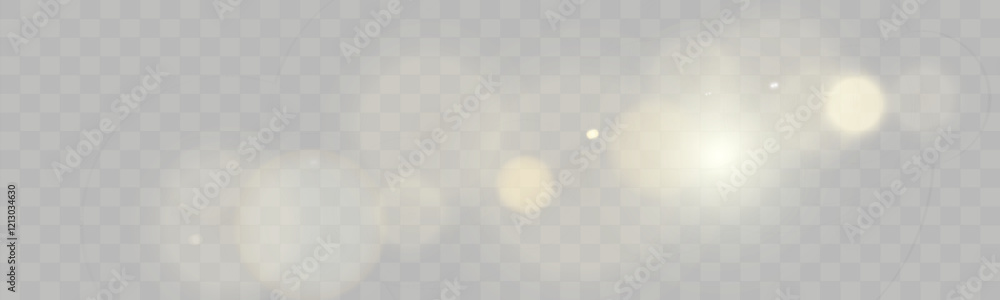 Poster Abstract transparent light overlay with glowing bokeh, lens flares, and sparkling blurred circles on a checkered background.