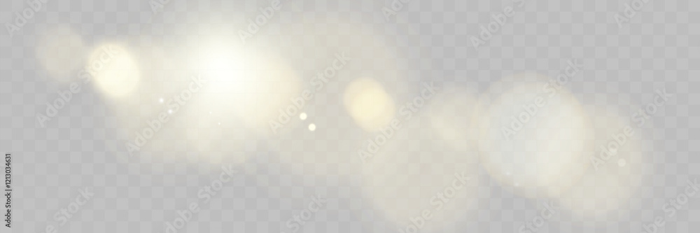 Poster abstract transparent light overlay with glowing bokeh, lens flares, and sparkling blurred circles on